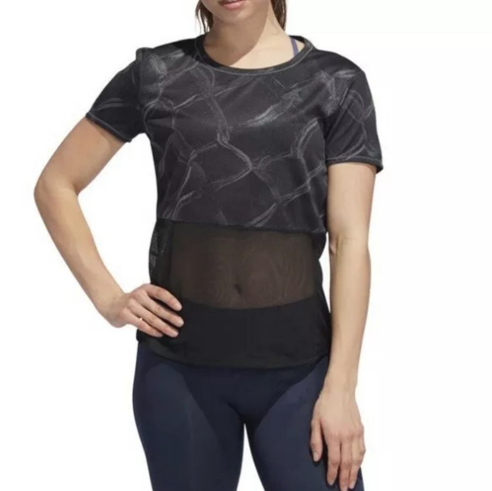Adidas Women’s M Own The Run Tee Black Gray Mesh Climacool Reflective Shirt Top